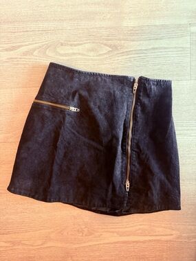 Blank NYC Black Suede-Look Mini Skirt with Gold Zippers